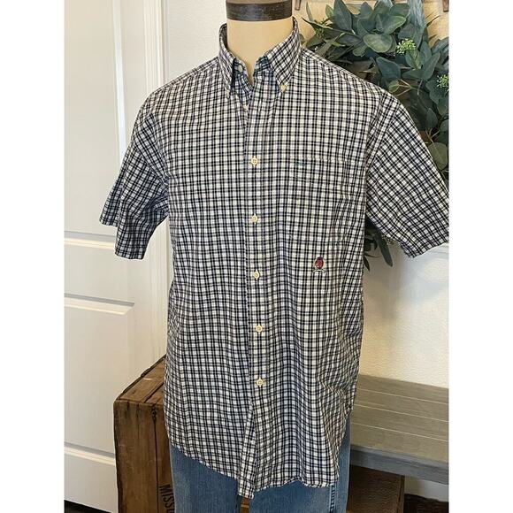 TOMMY HILFIGER Navy Plaid S/S Button Down Top Shirt Men's L - Picture 2 of 10